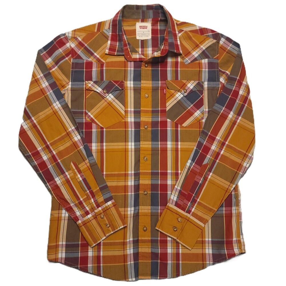 Levis Men’s M  Shirt Button Up Long Sleeve Plaid Pockets Western Casual